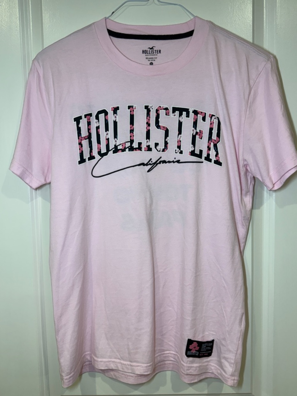 Hollister Light Pink Floral Logo Tee